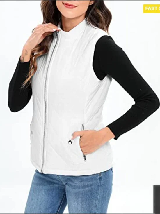 Quilted Puffer Vest Lightweight Gilet Chic Minimal Layering Piece 4 Pockets - Picture 3 of 7